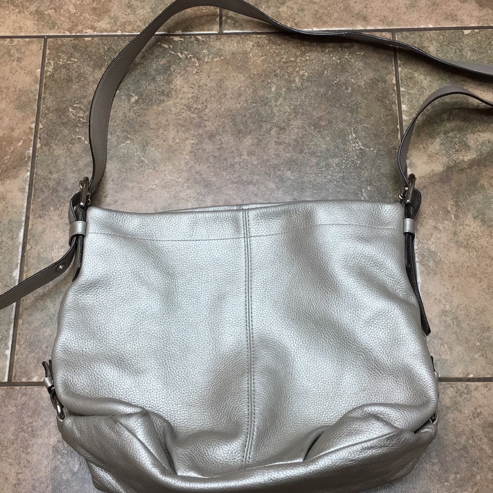 Silver pebble leather Coach purse